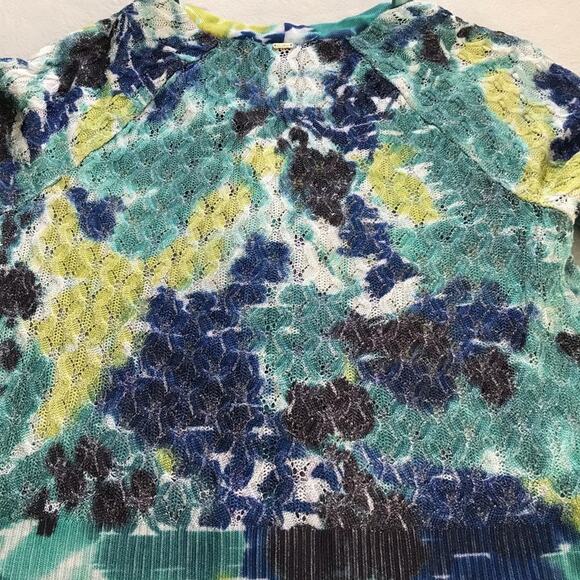 St John womens M abstract floral button up open knit cardigan ruffles cotton - Picture 10 of 12